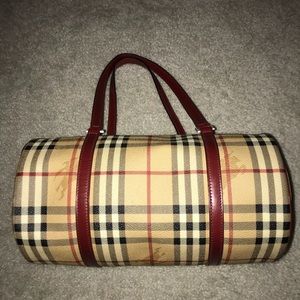 Burberry Leather Haymarket Barrel Bag